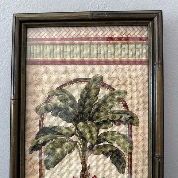 Tiki Cross Stitch Potted Tree FRAMED Wall Decor Completed Vintage - Picture 11 of 12